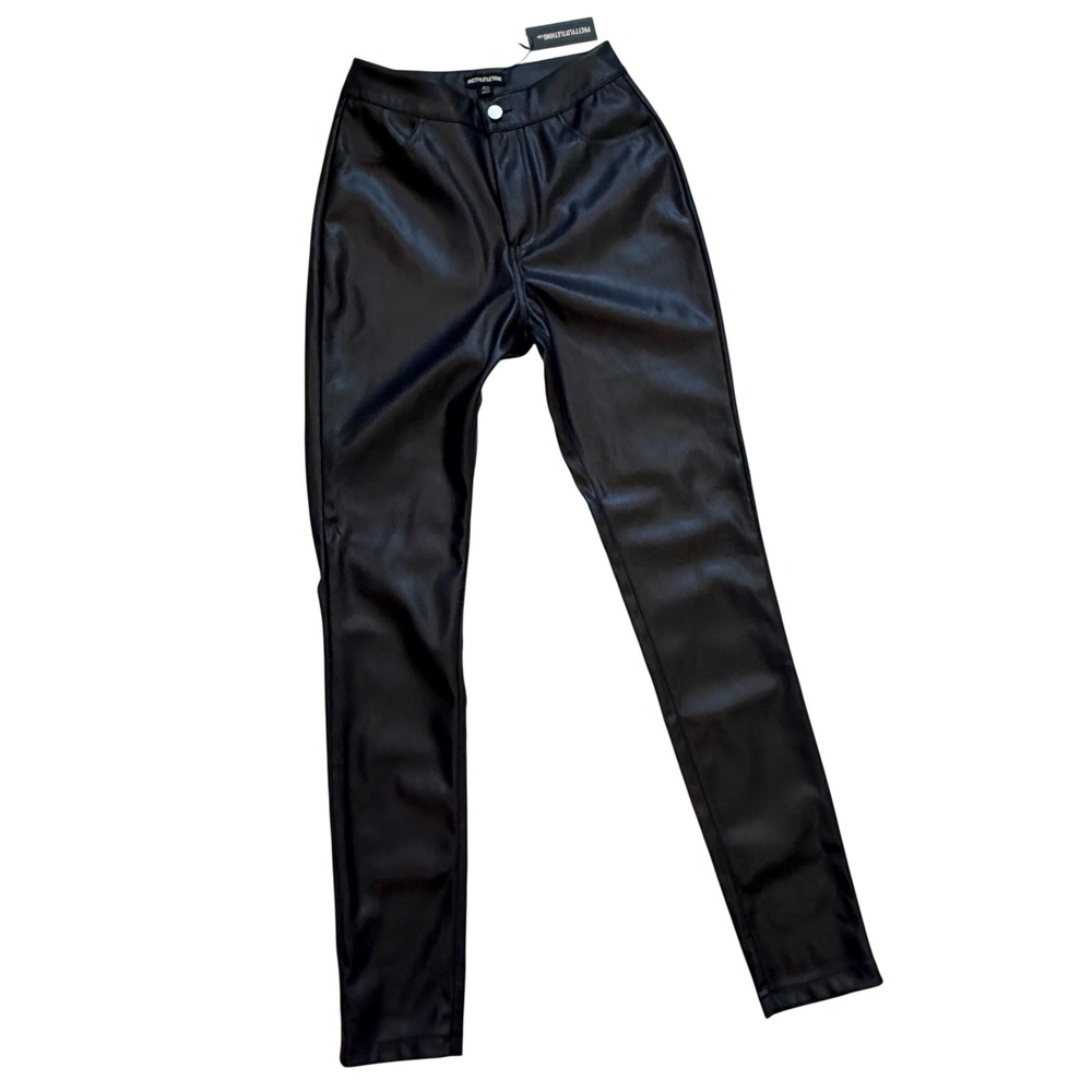 PrettyLittleThing Black PU‎ Skinny Faux Leather Pants Size 4 Jeggings